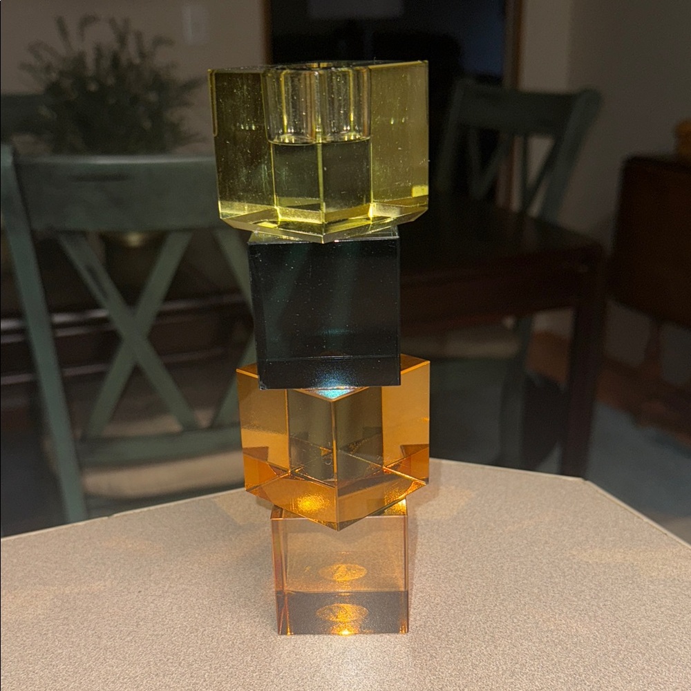 Beautiful Stacked Geometric Glass Taper Candle Holder